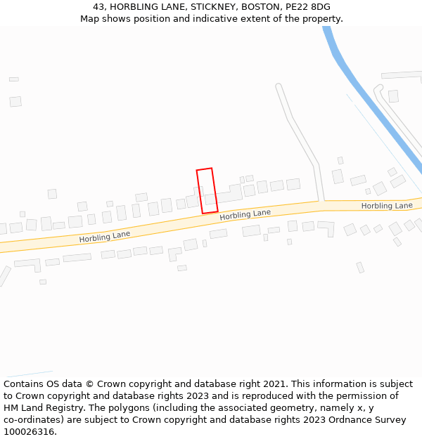 43, HORBLING LANE, STICKNEY, BOSTON, PE22 8DG: Location map and indicative extent of plot