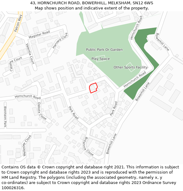 43, HORNCHURCH ROAD, BOWERHILL, MELKSHAM, SN12 6WS: Location map and indicative extent of plot