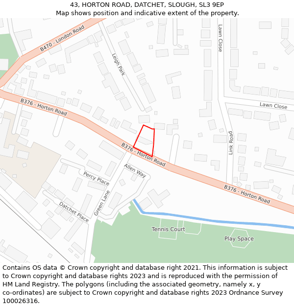 43, HORTON ROAD, DATCHET, SLOUGH, SL3 9EP: Location map and indicative extent of plot