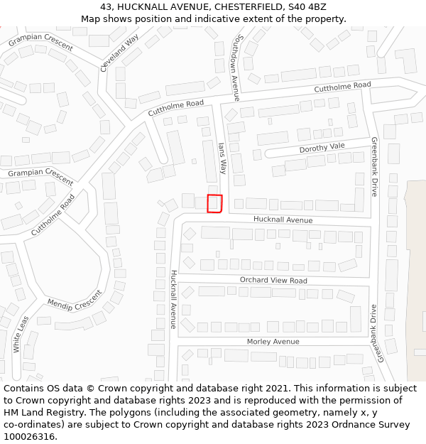 43, HUCKNALL AVENUE, CHESTERFIELD, S40 4BZ: Location map and indicative extent of plot