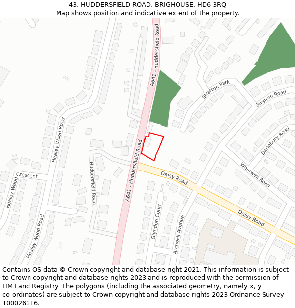 43, HUDDERSFIELD ROAD, BRIGHOUSE, HD6 3RQ: Location map and indicative extent of plot