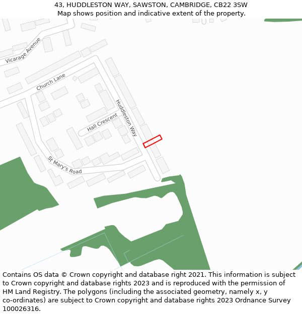 43, HUDDLESTON WAY, SAWSTON, CAMBRIDGE, CB22 3SW: Location map and indicative extent of plot