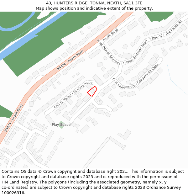 43, HUNTERS RIDGE, TONNA, NEATH, SA11 3FE: Location map and indicative extent of plot