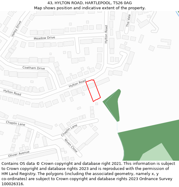 43, HYLTON ROAD, HARTLEPOOL, TS26 0AG: Location map and indicative extent of plot
