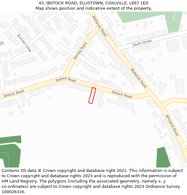 43, IBSTOCK ROAD, ELLISTOWN, COALVILLE, LE67 1ED: Location map and indicative extent of plot