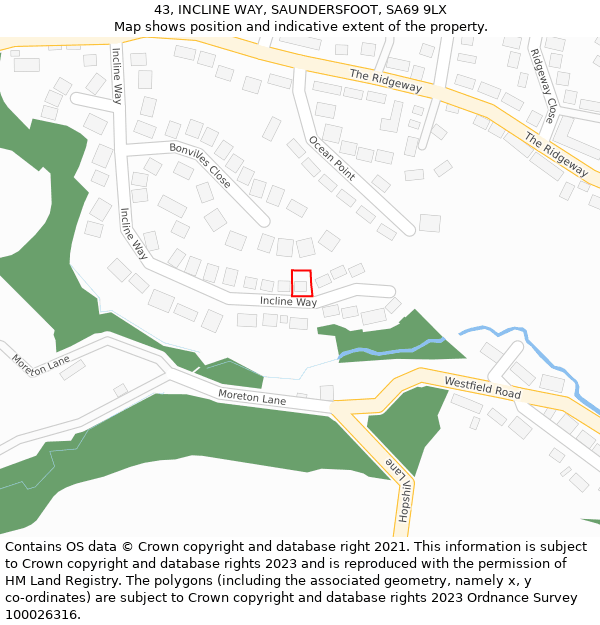 43, INCLINE WAY, SAUNDERSFOOT, SA69 9LX: Location map and indicative extent of plot