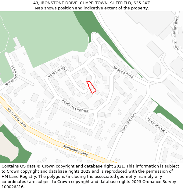 43, IRONSTONE DRIVE, CHAPELTOWN, SHEFFIELD, S35 3XZ: Location map and indicative extent of plot