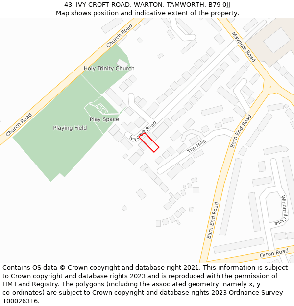 43, IVY CROFT ROAD, WARTON, TAMWORTH, B79 0JJ: Location map and indicative extent of plot