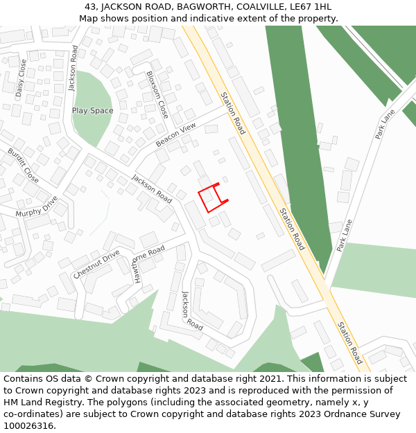 43, JACKSON ROAD, BAGWORTH, COALVILLE, LE67 1HL: Location map and indicative extent of plot