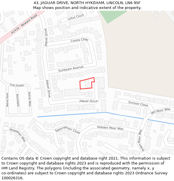 43, JAGUAR DRIVE, NORTH HYKEHAM, LINCOLN, LN6 9SF: Location map and indicative extent of plot