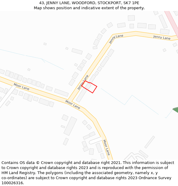 43, JENNY LANE, WOODFORD, STOCKPORT, SK7 1PE: Location map and indicative extent of plot