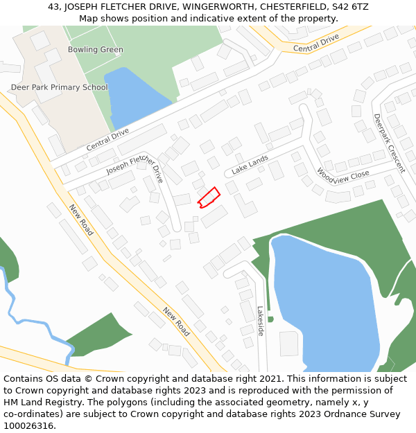 43, JOSEPH FLETCHER DRIVE, WINGERWORTH, CHESTERFIELD, S42 6TZ: Location map and indicative extent of plot