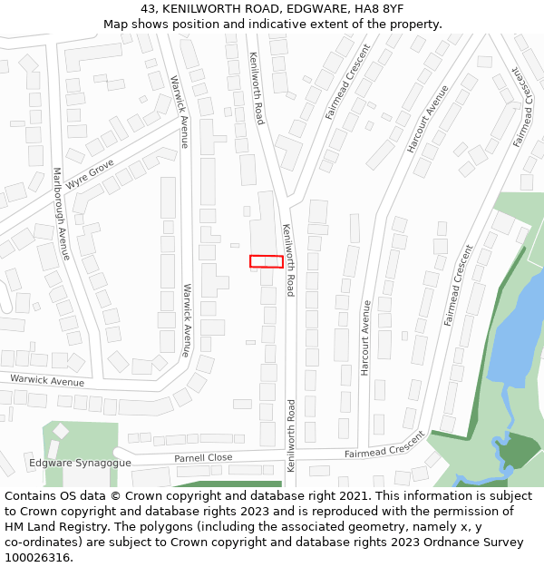 43, KENILWORTH ROAD, EDGWARE, HA8 8YF: Location map and indicative extent of plot