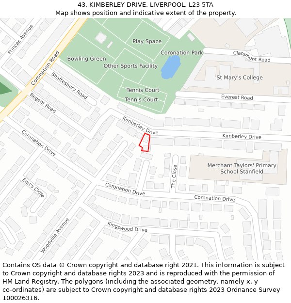 43, KIMBERLEY DRIVE, LIVERPOOL, L23 5TA: Location map and indicative extent of plot