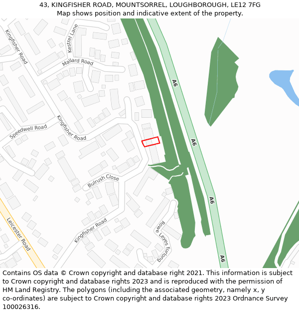 43, KINGFISHER ROAD, MOUNTSORREL, LOUGHBOROUGH, LE12 7FG: Location map and indicative extent of plot