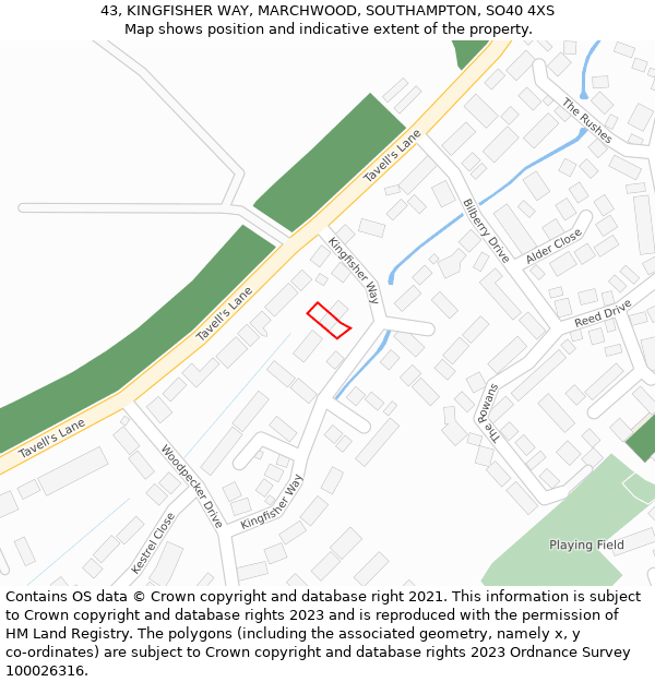 43, KINGFISHER WAY, MARCHWOOD, SOUTHAMPTON, SO40 4XS: Location map and indicative extent of plot