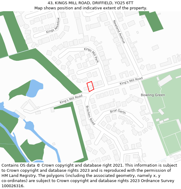 43, KINGS MILL ROAD, DRIFFIELD, YO25 6TT: Location map and indicative extent of plot
