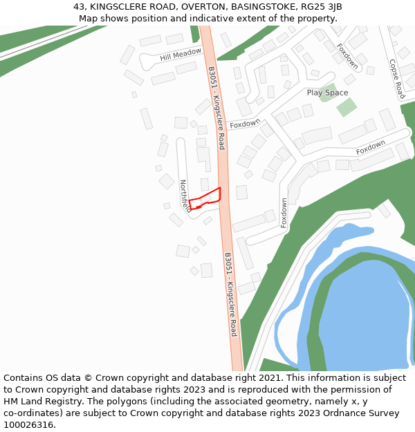 43, KINGSCLERE ROAD, OVERTON, BASINGSTOKE, RG25 3JB: Location map and indicative extent of plot