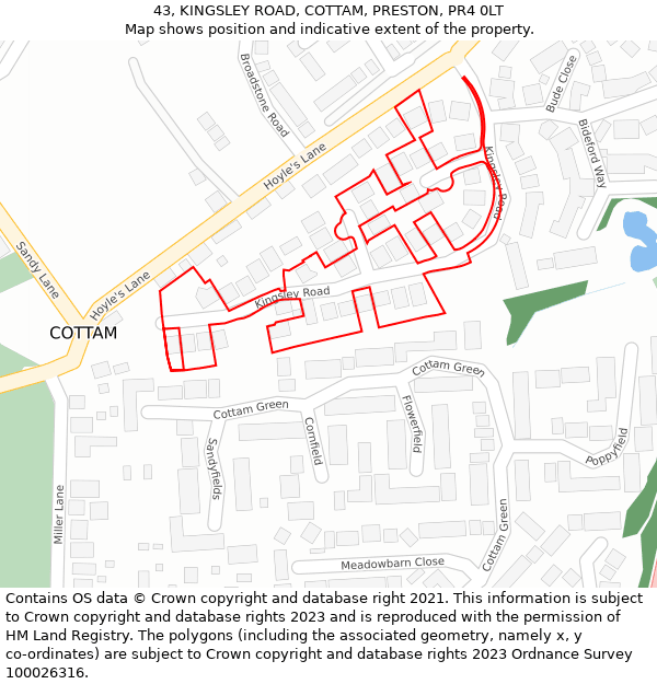 43, KINGSLEY ROAD, COTTAM, PRESTON, PR4 0LT: Location map and indicative extent of plot
