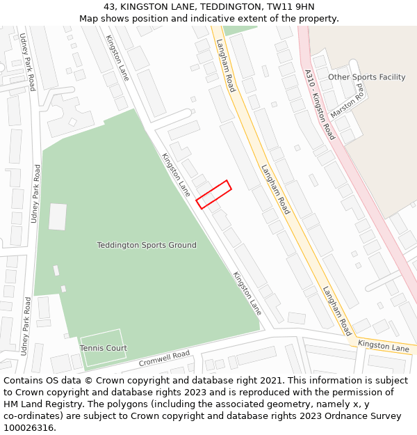 43, KINGSTON LANE, TEDDINGTON, TW11 9HN: Location map and indicative extent of plot