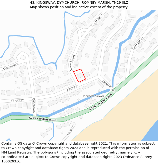 43, KINGSWAY, DYMCHURCH, ROMNEY MARSH, TN29 0LZ: Location map and indicative extent of plot