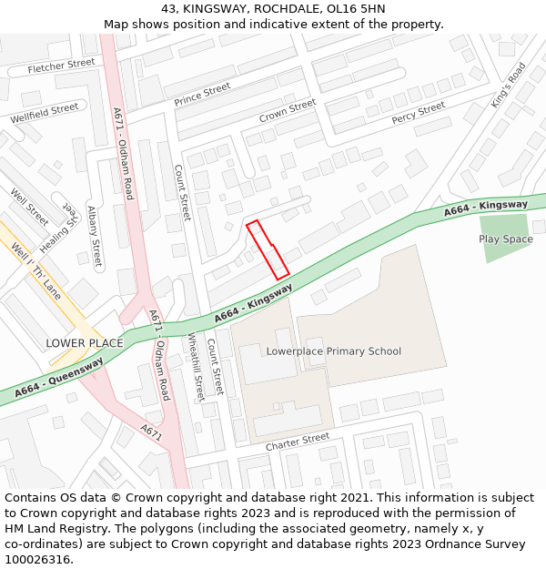 43, KINGSWAY, ROCHDALE, OL16 5HN: Location map and indicative extent of plot