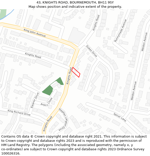43, KNIGHTS ROAD, BOURNEMOUTH, BH11 9SY: Location map and indicative extent of plot