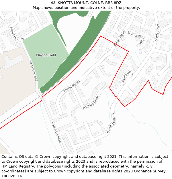 43, KNOTTS MOUNT, COLNE, BB8 8DZ: Location map and indicative extent of plot