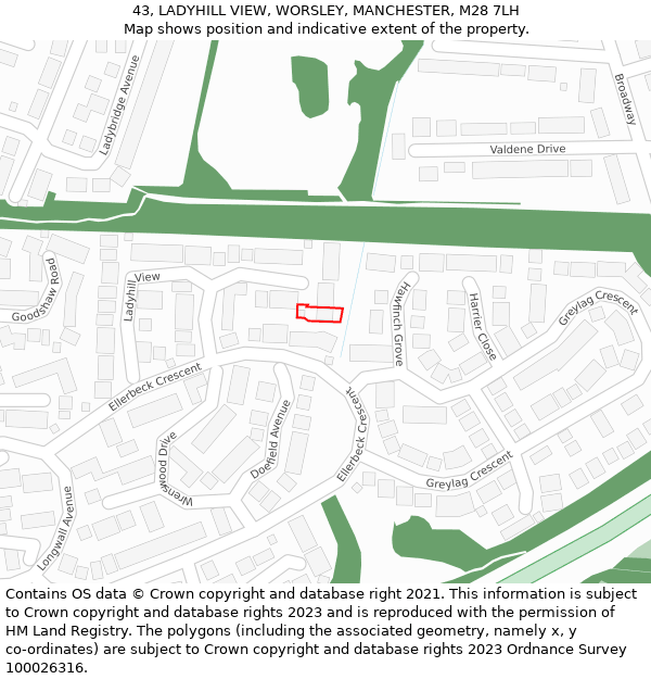 43, LADYHILL VIEW, WORSLEY, MANCHESTER, M28 7LH: Location map and indicative extent of plot