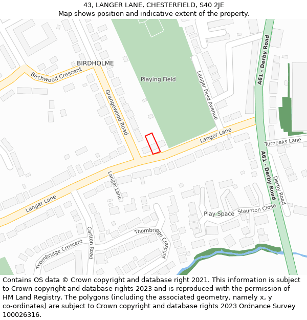 43, LANGER LANE, CHESTERFIELD, S40 2JE: Location map and indicative extent of plot