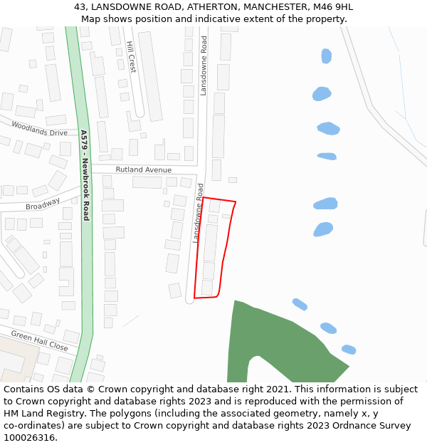 43, LANSDOWNE ROAD, ATHERTON, MANCHESTER, M46 9HL: Location map and indicative extent of plot