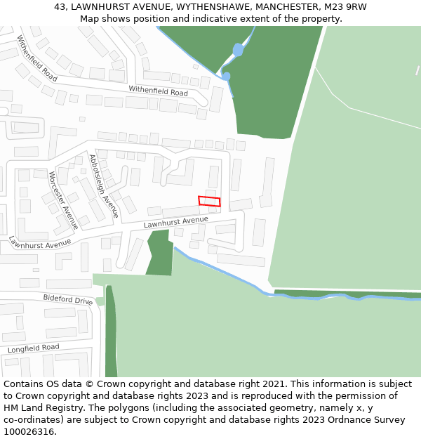 43, LAWNHURST AVENUE, WYTHENSHAWE, MANCHESTER, M23 9RW: Location map and indicative extent of plot