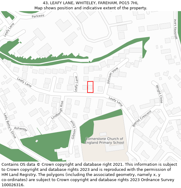 43, LEAFY LANE, WHITELEY, FAREHAM, PO15 7HL: Location map and indicative extent of plot