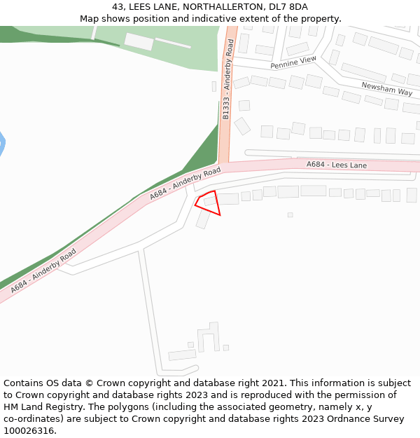 43, LEES LANE, NORTHALLERTON, DL7 8DA: Location map and indicative extent of plot