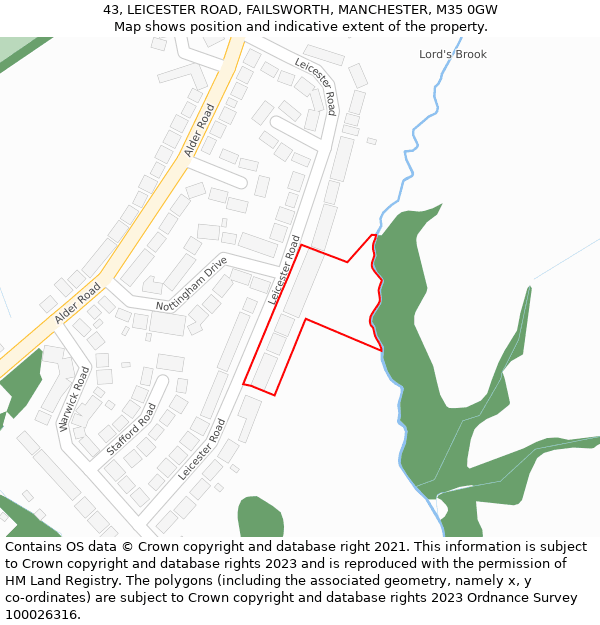 43, LEICESTER ROAD, FAILSWORTH, MANCHESTER, M35 0GW: Location map and indicative extent of plot