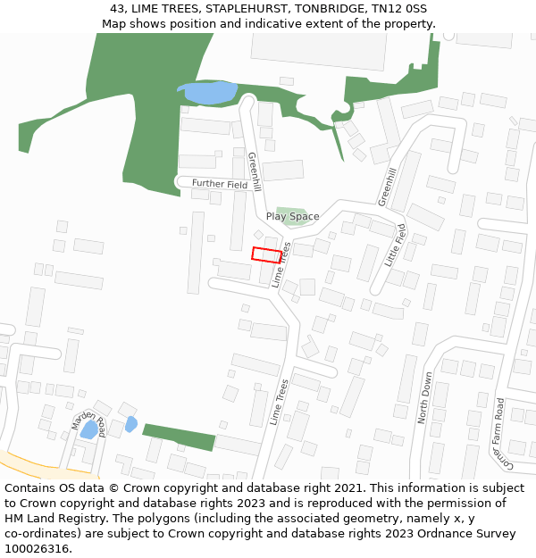 43, LIME TREES, STAPLEHURST, TONBRIDGE, TN12 0SS: Location map and indicative extent of plot