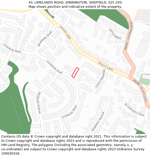 43, LIMELANDS ROAD, DINNINGTON, SHEFFIELD, S25 2XG: Location map and indicative extent of plot