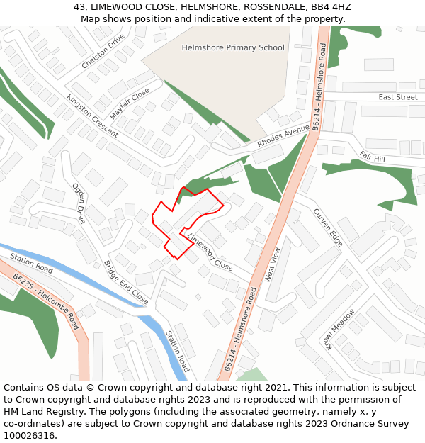 43, LIMEWOOD CLOSE, HELMSHORE, ROSSENDALE, BB4 4HZ: Location map and indicative extent of plot