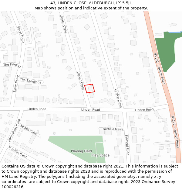 43, LINDEN CLOSE, ALDEBURGH, IP15 5JL: Location map and indicative extent of plot