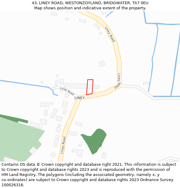 43, LINEY ROAD, WESTONZOYLAND, BRIDGWATER, TA7 0EU: Location map and indicative extent of plot