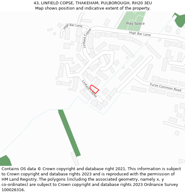 43, LINFIELD COPSE, THAKEHAM, PULBOROUGH, RH20 3EU: Location map and indicative extent of plot