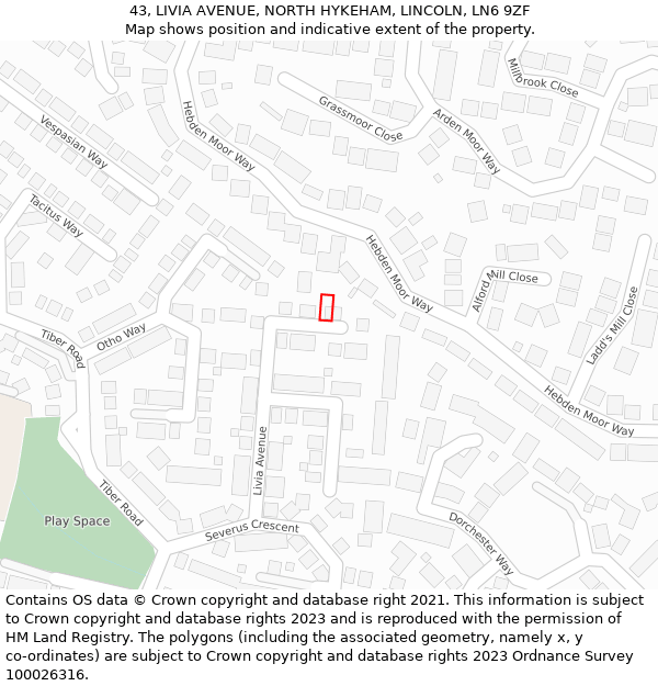 43, LIVIA AVENUE, NORTH HYKEHAM, LINCOLN, LN6 9ZF: Location map and indicative extent of plot