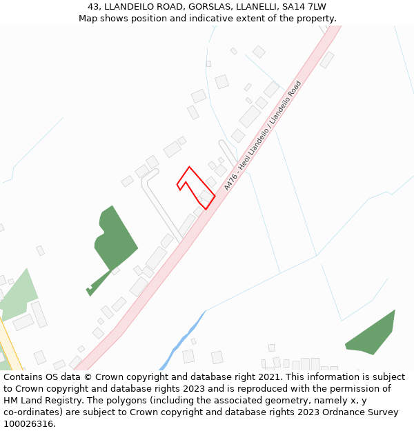 43, LLANDEILO ROAD, GORSLAS, LLANELLI, SA14 7LW: Location map and indicative extent of plot