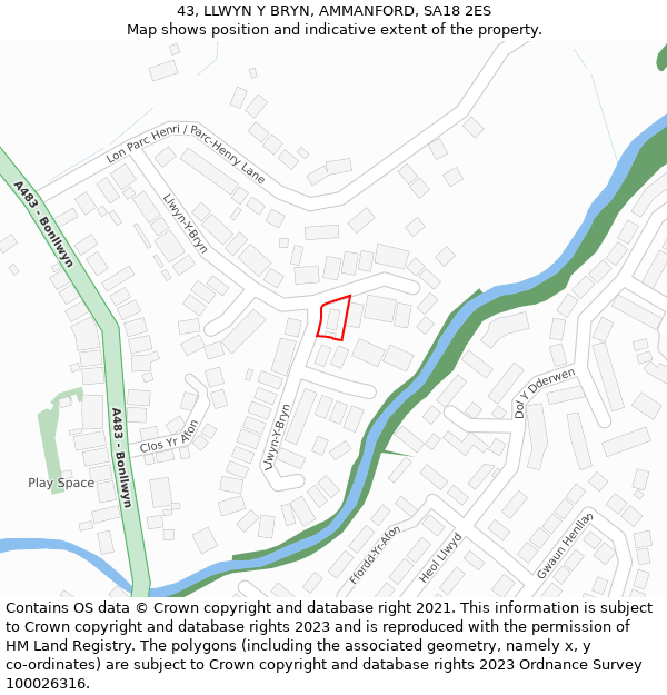 43, LLWYN Y BRYN, AMMANFORD, SA18 2ES: Location map and indicative extent of plot