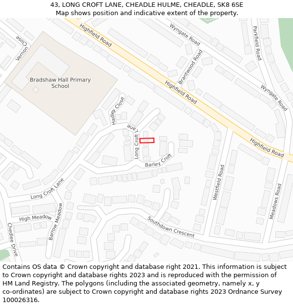 43, LONG CROFT LANE, CHEADLE HULME, CHEADLE, SK8 6SE: Location map and indicative extent of plot