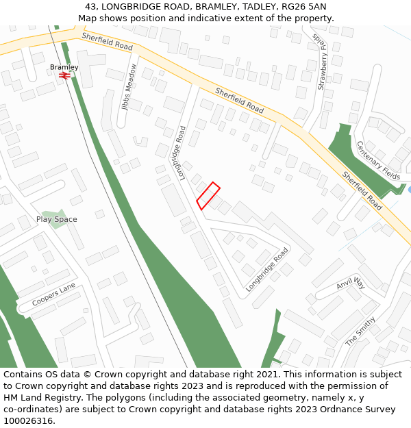 43, LONGBRIDGE ROAD, BRAMLEY, TADLEY, RG26 5AN: Location map and indicative extent of plot