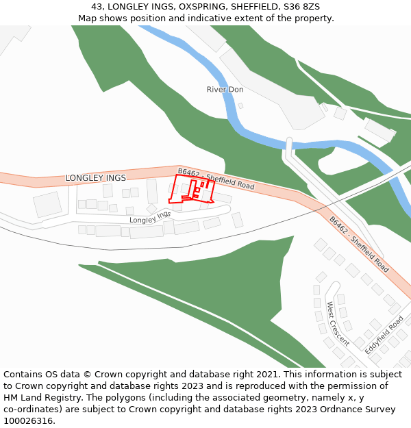 43, LONGLEY INGS, OXSPRING, SHEFFIELD, S36 8ZS: Location map and indicative extent of plot