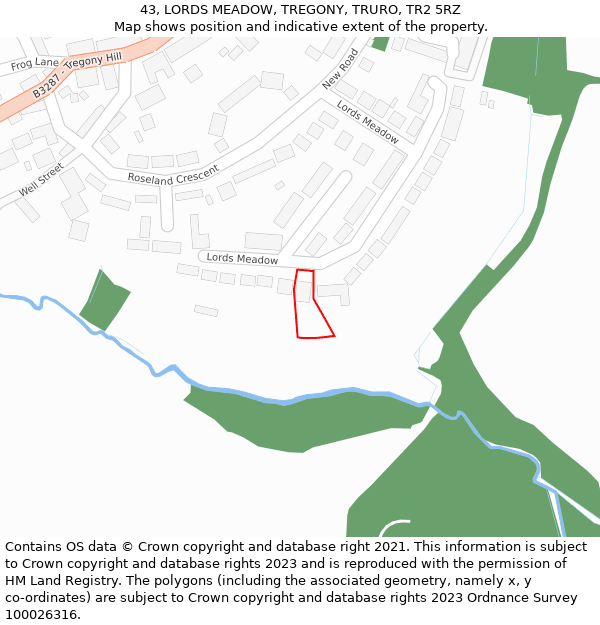 43, LORDS MEADOW, TREGONY, TRURO, TR2 5RZ: Location map and indicative extent of plot