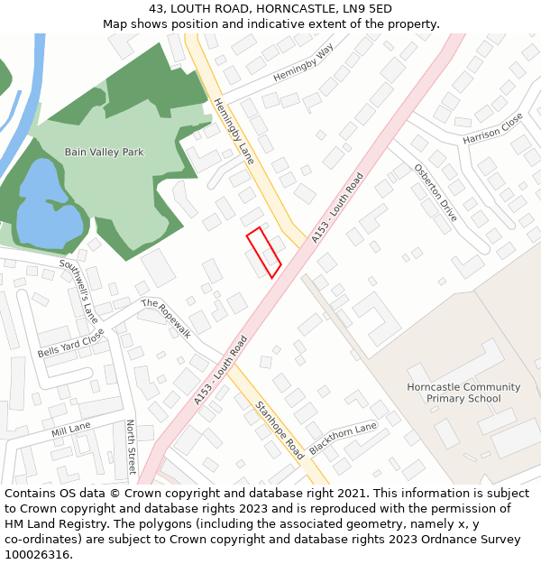 43, LOUTH ROAD, HORNCASTLE, LN9 5ED: Location map and indicative extent of plot