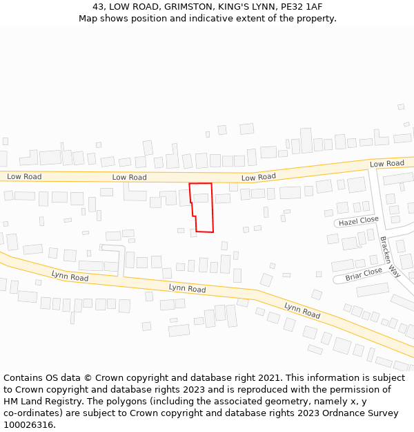 43, LOW ROAD, GRIMSTON, KING'S LYNN, PE32 1AF: Location map and indicative extent of plot